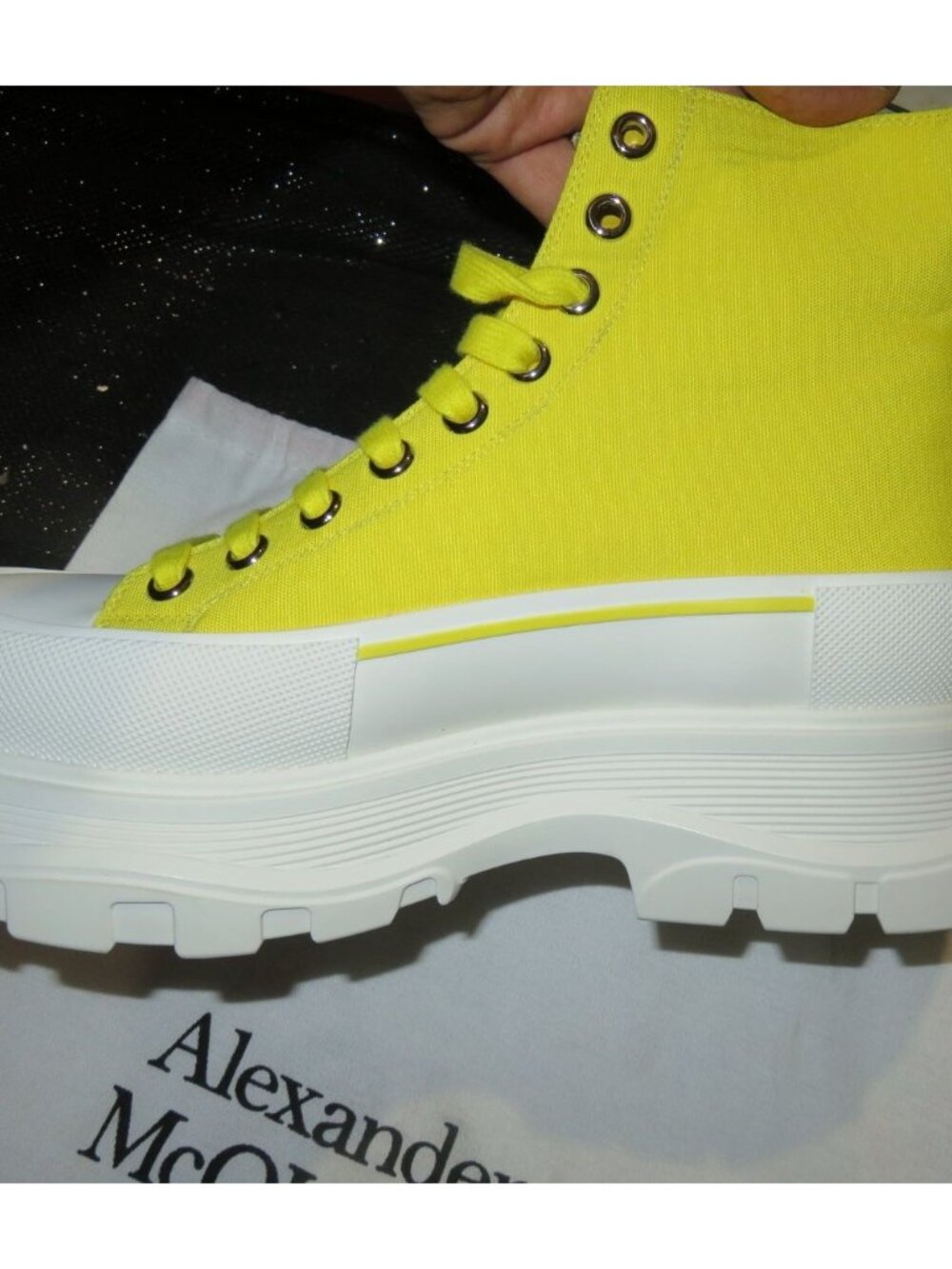 Alexander McQueen Tread Slick Sneakers in Yellow Canvas size 41 Mens 8 womens 10 - Picture 5 of 12